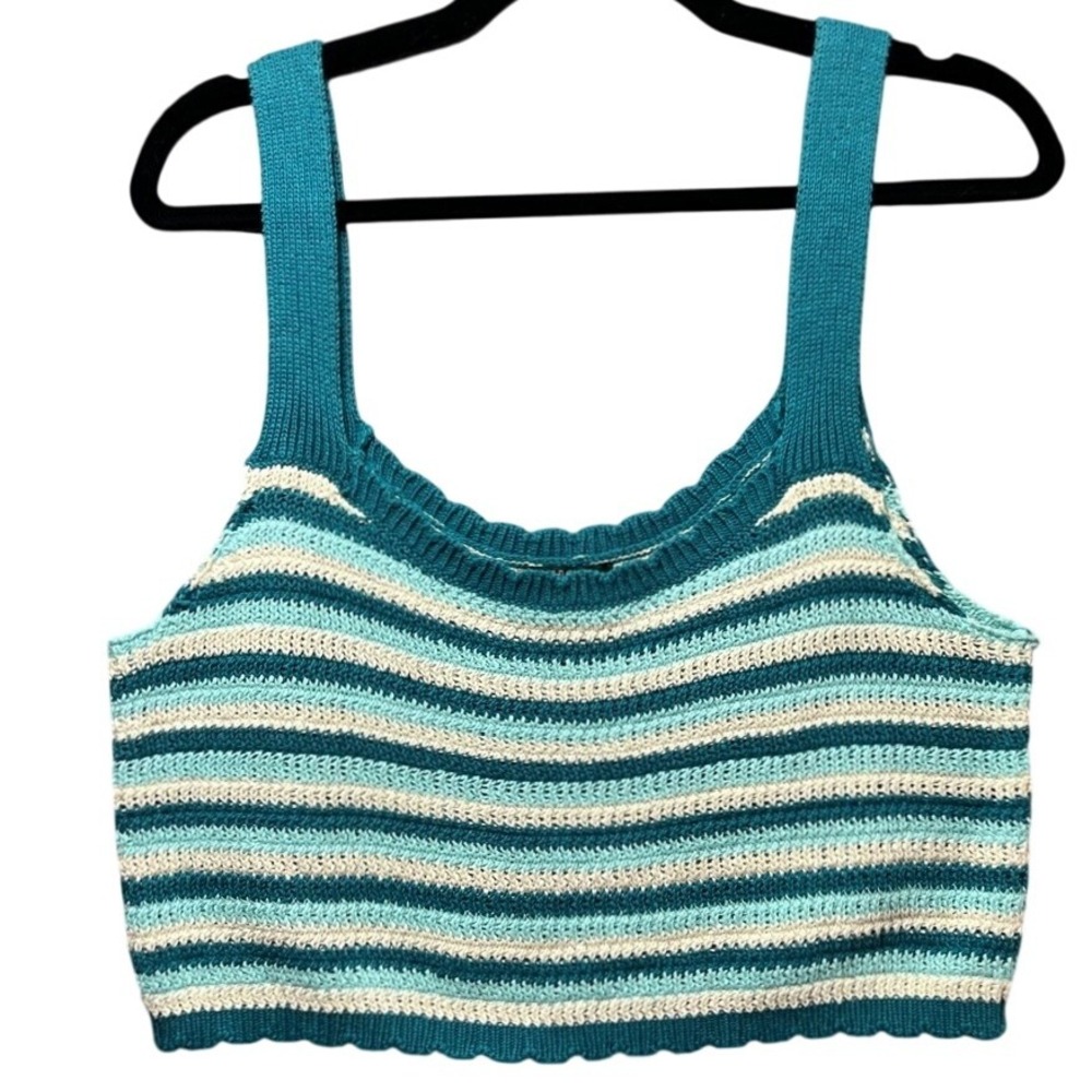 Wild Fable Knit Crop‎ Top Striped Sleeveless Cotton Blend XXL Crochet Boho